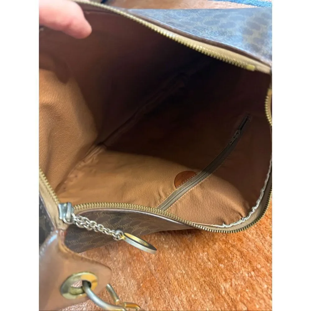 Vintage Celine Paris Brown Macadam Hobo Shoulder Bag Made in Italy